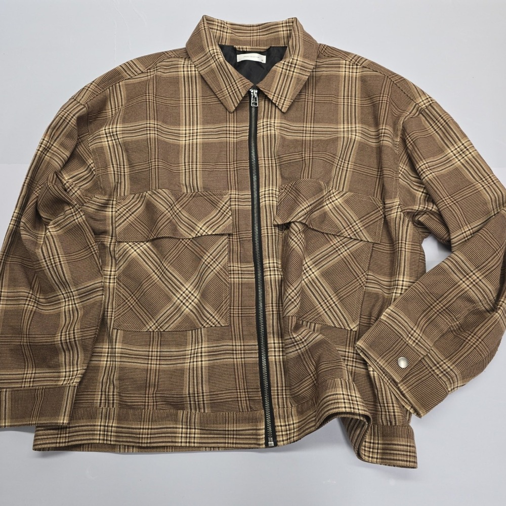 Urban Collection Mens Brown Plaid Full Zip Harrington Jacket Medium 304108MH
